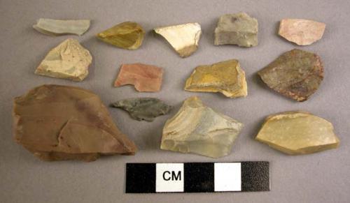 13 flint burins on angles of flakes or blades