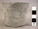 Ceramic cup, small, grey, crude, reconstructed, chipped rim