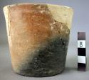Ceramic cup, plain, butt, straight sides, flat base,  mended, reconstructed