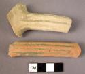 Ceramic handle sherds, white and red ware, strap handles, grooved decorations