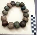 Beads, greenstone, large, round, on cotton string