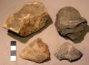 3 edge tools (2 scrapers), 4 stone fragments