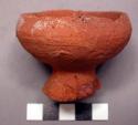 Unglazed ceramic libation cup, 1 3/4" tall, 2 1/4" in diameter, with pedestal ba