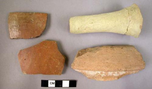 Ceramic rim and body sherds, 1 cylindrical spout, undecorated ware