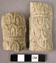 Pieces of lotus pilaster from the sides of a buddha plaque of plaster - 2" long