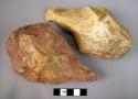 2 medium-sized pointed stone hand axes made on cores, thick butts, quartzite