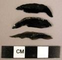 3 notched backed obsidian blades - crescent-shaped