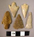 6 flint barbed & stemmed, bifacially pressure-flaked points & fragments