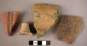 Ceramic rim and body sherds, miscellaneous, 1 spout, 1 red ware w. red bands