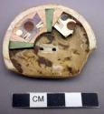 Circular shell plaque - puma head stone and shell mosaic inlay