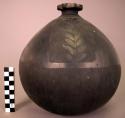 Ceramic black burnished rounded base & narrow-necked vessel