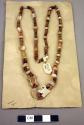 Necklace - pink and white shell beads; 2 bird ornaments
