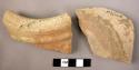 Ceramic rim, base and body sherds, white slipped red ware, 1 incised