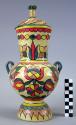 Ceramic vase and lid with polychrome designs