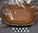 Basket, coiled sweet grass rectangular tray, birchbark base with quill flowers