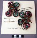 Pair of Hairpin Ornaments with Butterfly Motifs of Pink/Green Glass Beads