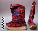 Pair of Red Silk Children's Boots, Manchu Style