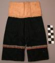 Pants, miniature, indigo legs, tan waistband, multicolor silk ribbon at cuff