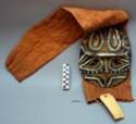 Painted pitch Yurupari mask (devil) on bark cloth hood - long black raffia tassels
