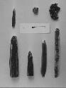 Obsidian general Mayapan 2 large blades, 3 intact cores, 1 core tablet (lower le