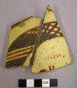 Ceramic body sherds, bowl, red painted design interior, will mend together