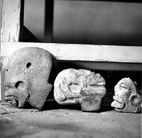 Thin or flat stone heads, hachas in Frisell Museum