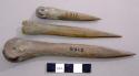 Pointed bone tools, made of metatarsal & metacarpal bones. Mammal, metapodial