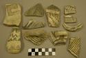 Body sherds, two with handles, Chaco black and white