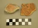 Body sherd, Chaco redware, black designs on red