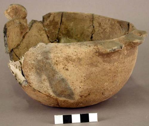 Ceramic partial bowl, mended, four lugs, plain