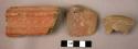 Ceramic rim and body sherds, 2 red slipped, 1 undecorated buff ware