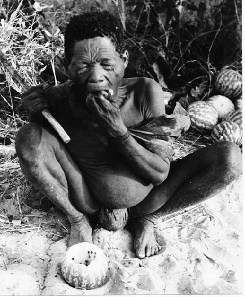 Oukwane eating a tsama melon (print is a cropped image)