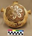 Polychrome pottery canteen - brown, red, white