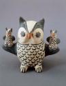 Polychrome-on-off white owl with two smaller owls