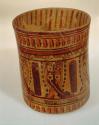 Ulua polylchrome cylindrical pottery vase; broken. Mayoid style.