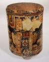 Ceramic vessel, cylindrical, polychrome with rattle legs