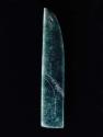 Piece of jade with incised "picture" on one side, shaped somewhat like a knife b