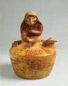 Stirrup spout bottle with figure of owl-shaman woman and equipment