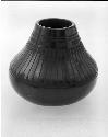 Black-on-black shouldered vase; feather motif