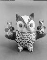 Polychrome-on-off-white owl with two smaller owls