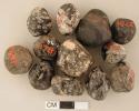 Stone pebbles, obsidian