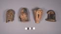 9 pottery head effigies -- 4 bird heads, 3 human , 2 misc.