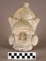 CAST of ceramic human effigy stirrup-spout bottle, head w/ headdress