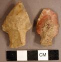 Chipped stone, projectile points, stemmed and corner-notched, one with broken tip
