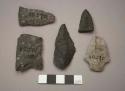 Stone projectile points, stemmed, broken tips and bases