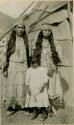 Thompson River Indian women, two, with a small girl in native costume
