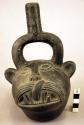 Black ware vessel, animal head