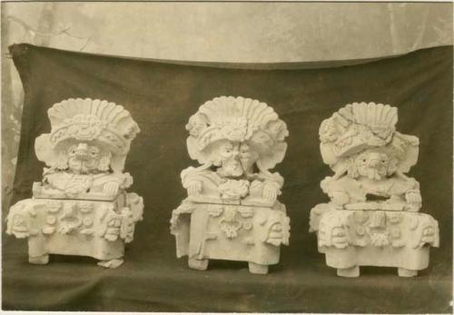 Three funeral urns representing the God of Water and God of Fire