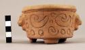 Small plain ware tripod bowl; incised in imitation of Ulua marble bowl style. Re
