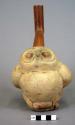 Ceramic bottle, stirrup spout, animal effigy, owl, molded